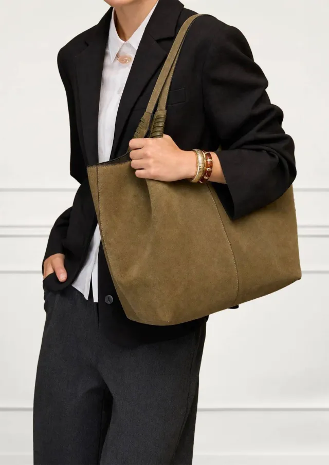 Manfield suède shopper kaki, foto 4