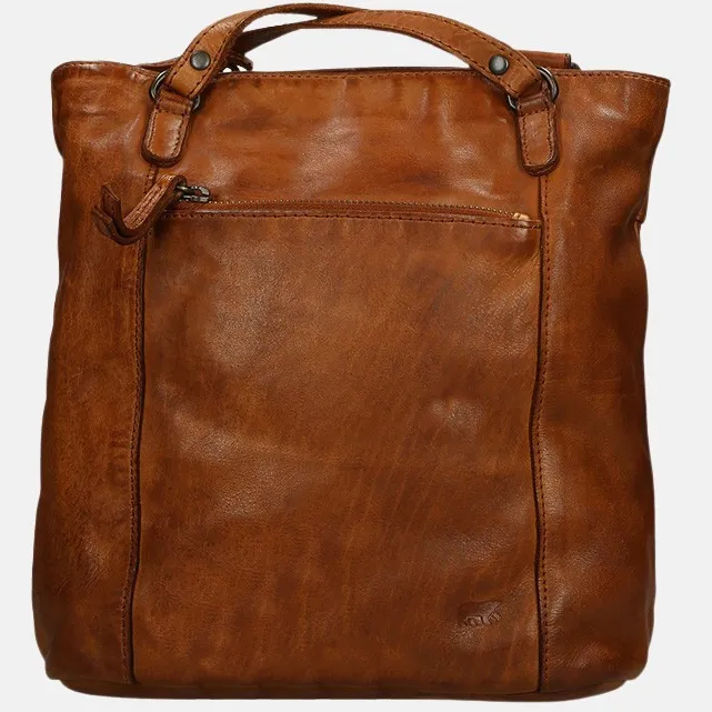 Beardesign Bear Design Medium Schoudertas Dames - Leer - Sandy - Leren Anti Diefstal Rugtas voor Vrouwen - Cognac