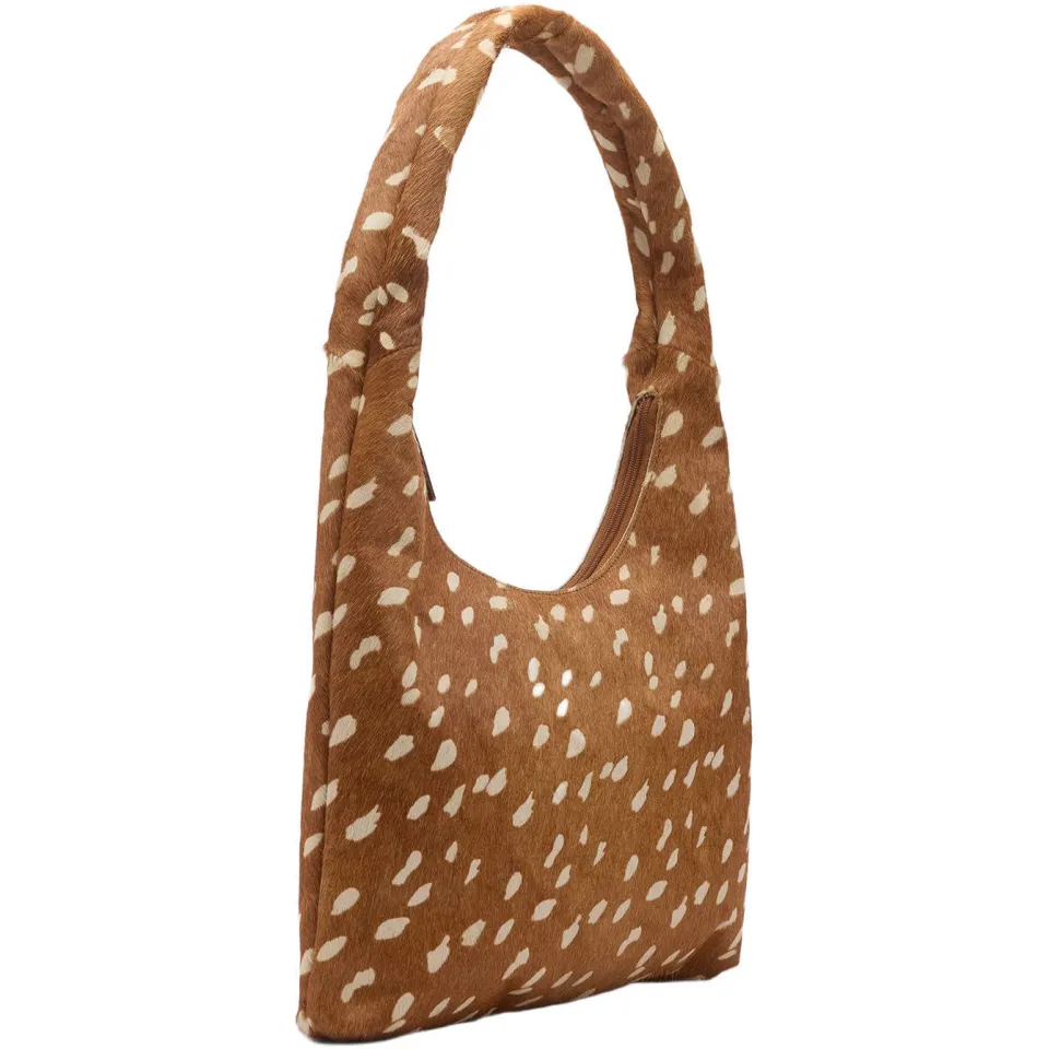 Manfield leren schoudertas met dierenprint cognac, foto 2