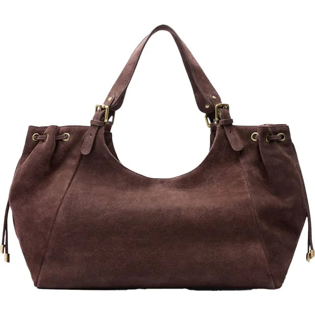Manfield suede schoudertas donkerbruin