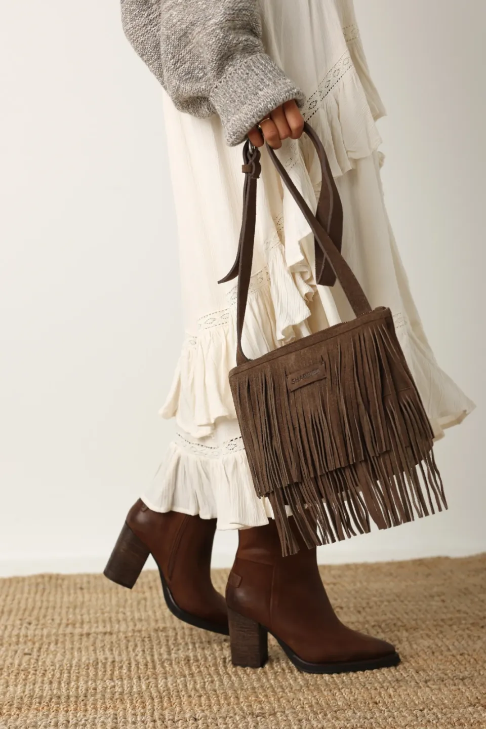 Shabbies Amsterdam Festival Fringe crossbody tas taupe, foto 3