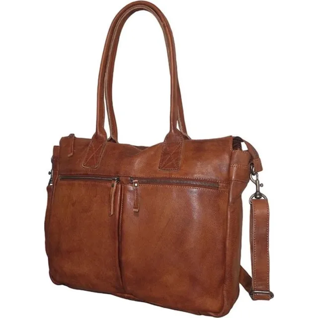 Bear Design Binni Leren Laptoptas 15,6" - Dames Handtas met Laptopvak - Werktas Schoudertas Shopper model (40x32x11 cm) - Cognac