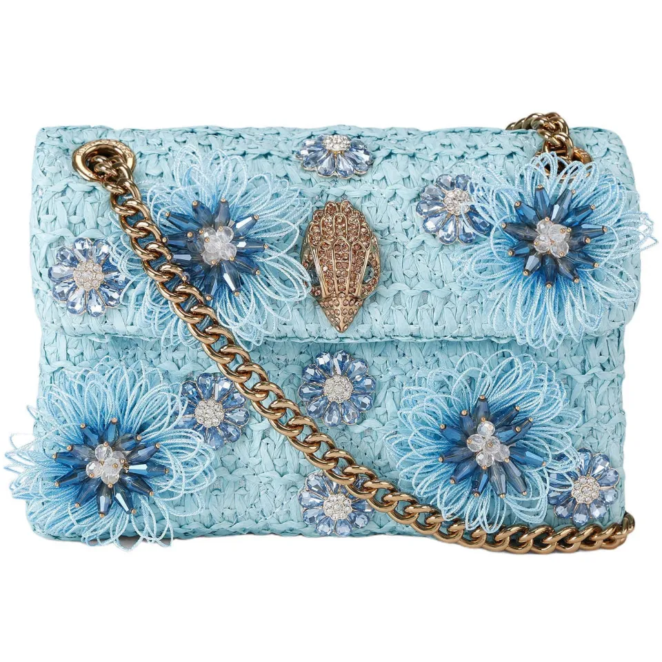 Kurt Geiger Mini Kensington raffia crossbody tas lichtblauw