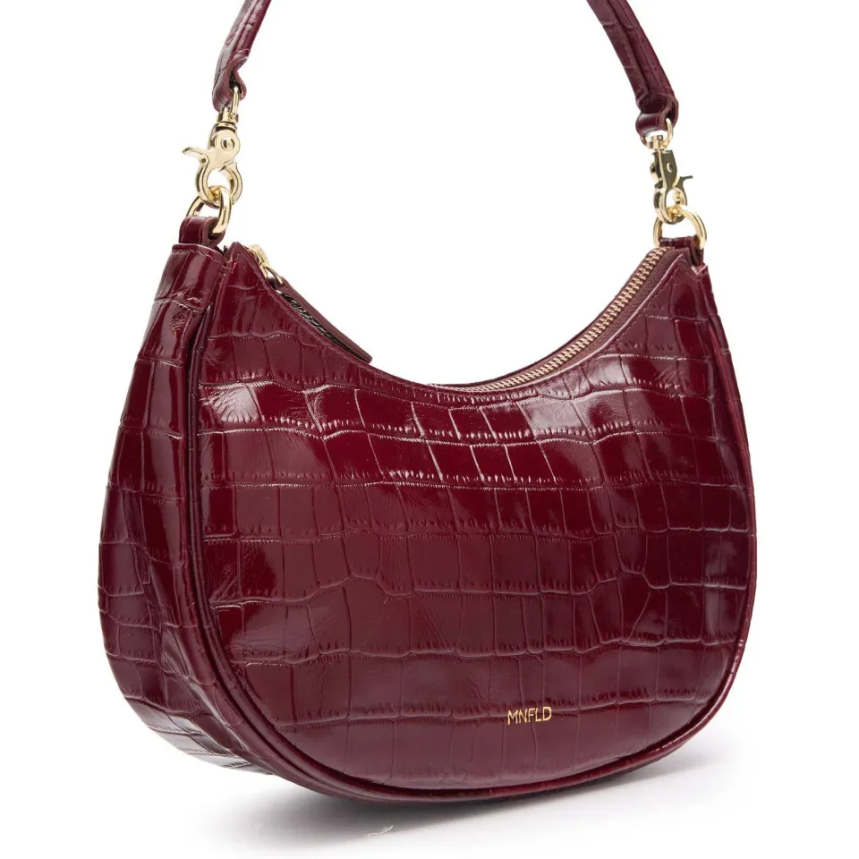 Manfield leren croco schoudertas bordeaux, foto 2