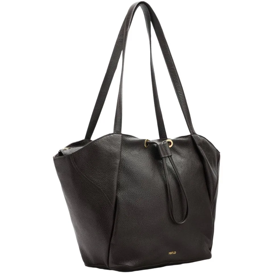 Manfield leren shopper zwart met aantrekkoord, foto 2