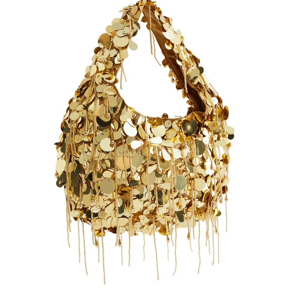 WE Fashion ronde handtas met pailletten goudkleurig