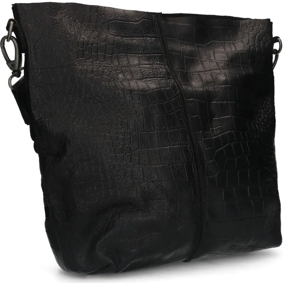 Manfield leren shopper met crocoprint zwart, foto 2