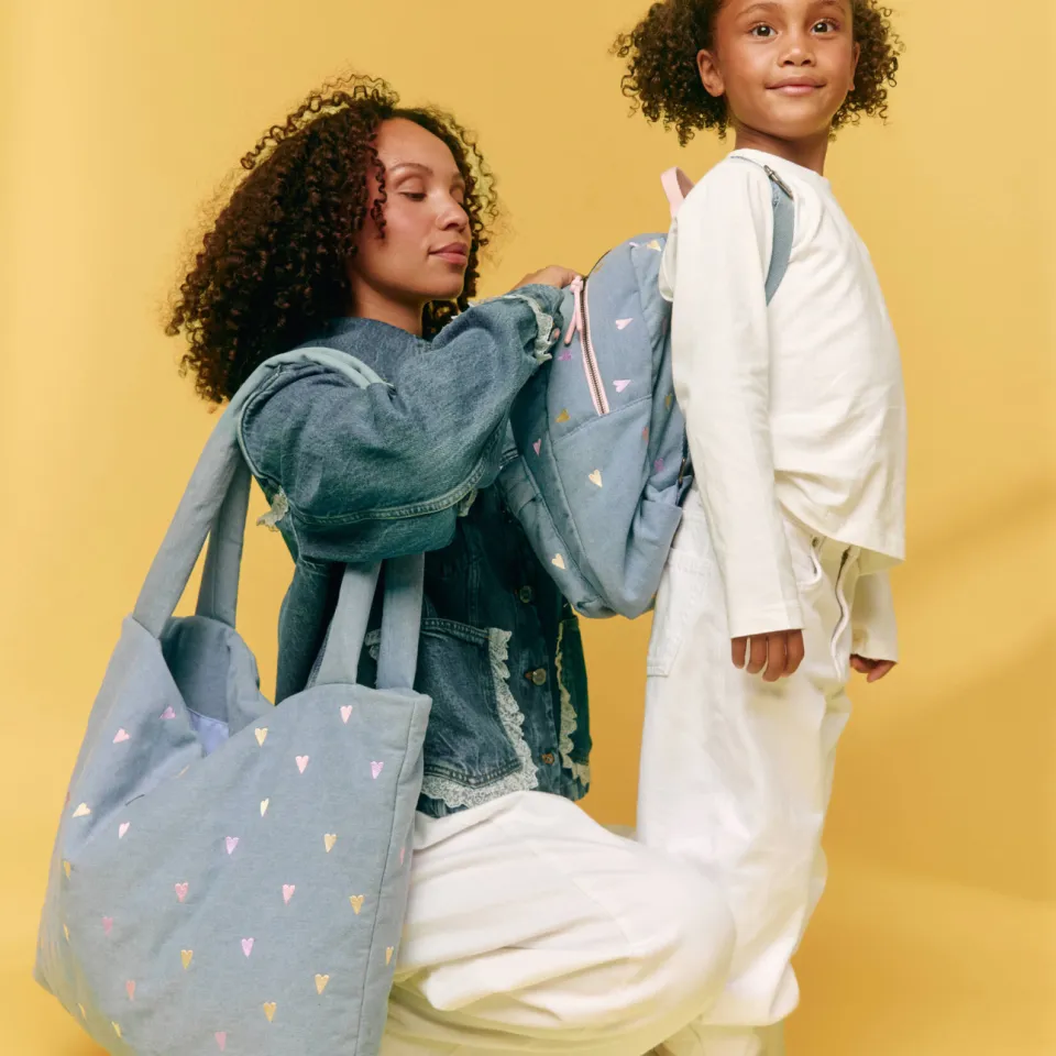Studio Noos denim midi rugzak met hartjes lichtblauw, foto 7