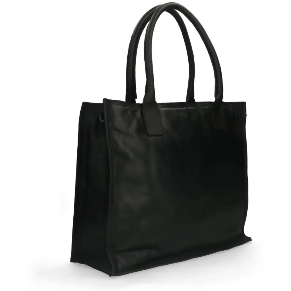 Manfield leren shopper zwart, foto 2