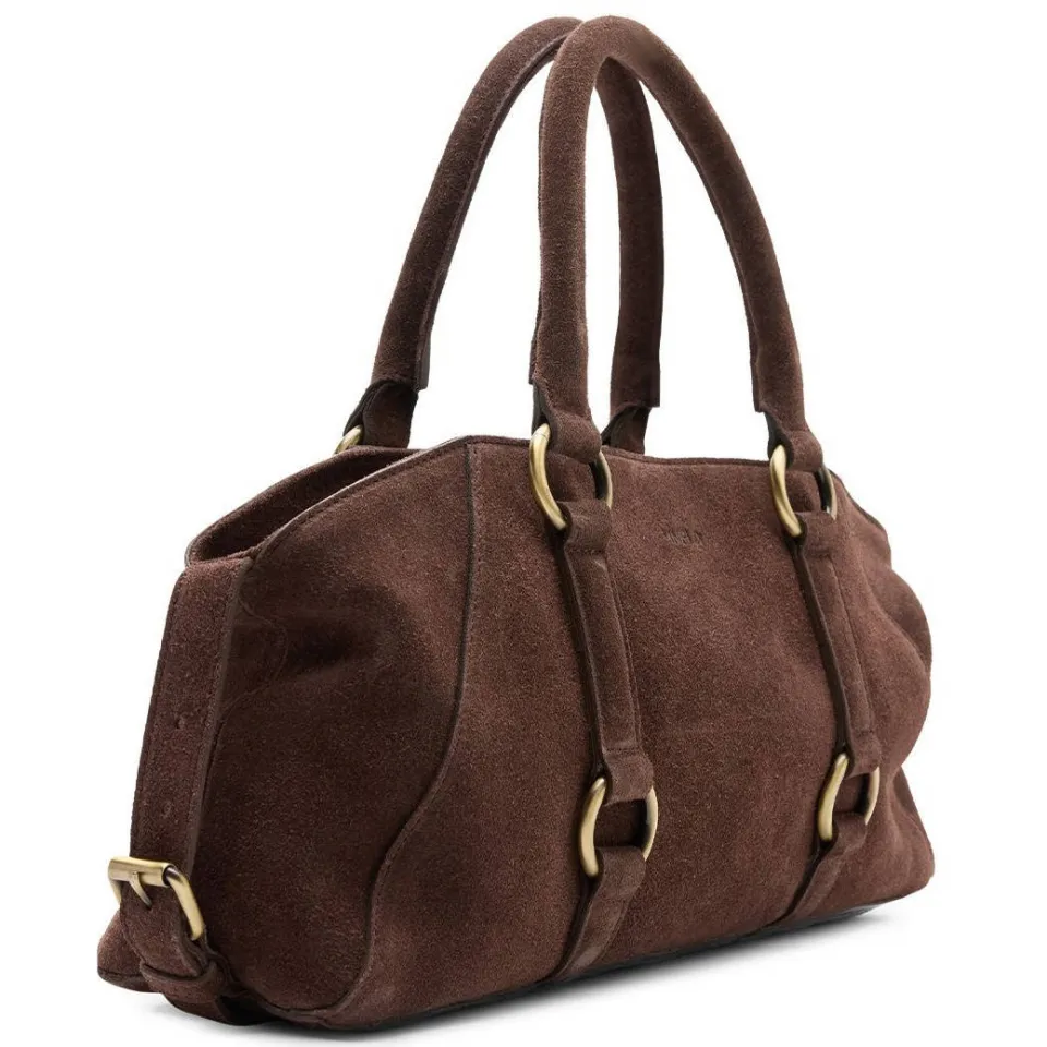 Manfield suède handtas donkerbruin, foto 2