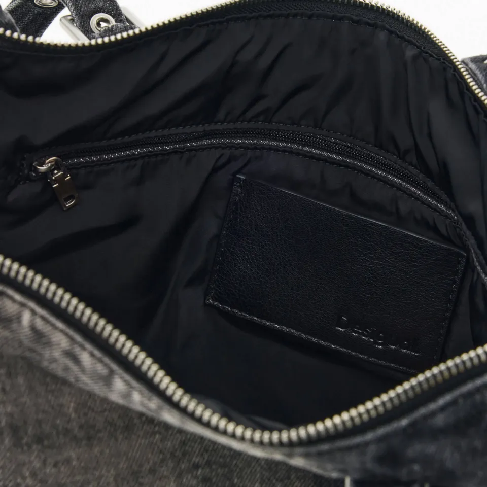 Desigual Half Logo denim shopper donkergrijs, foto 5