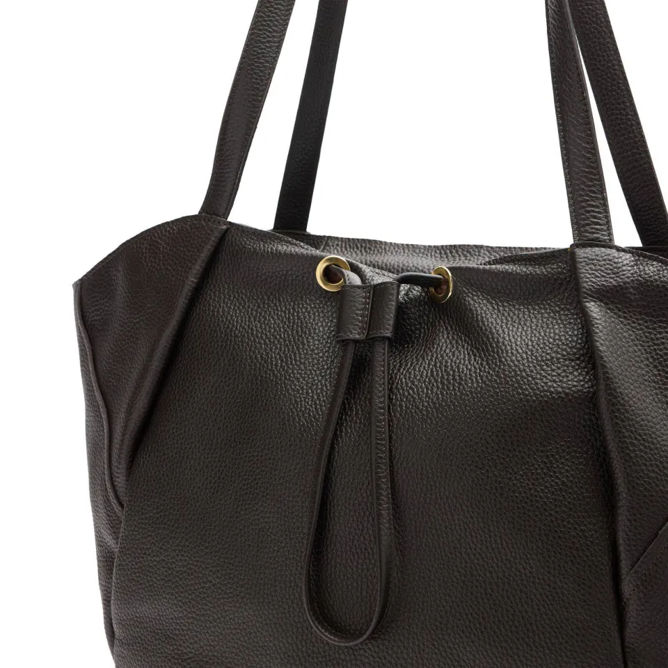 Manfield leren shopper zwart met aantrekkoord, foto 3