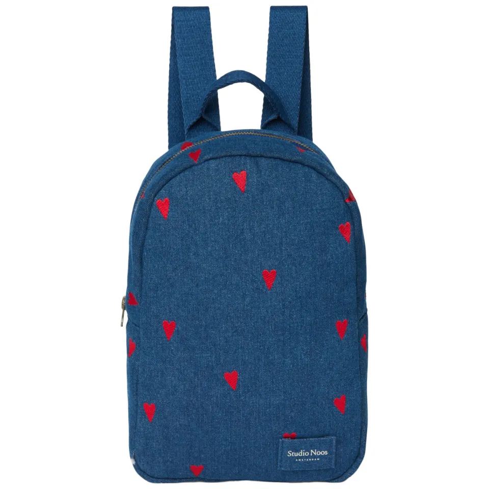 Studio Noos denim midi rugzak met hartjes print blauw Medium blue denim
