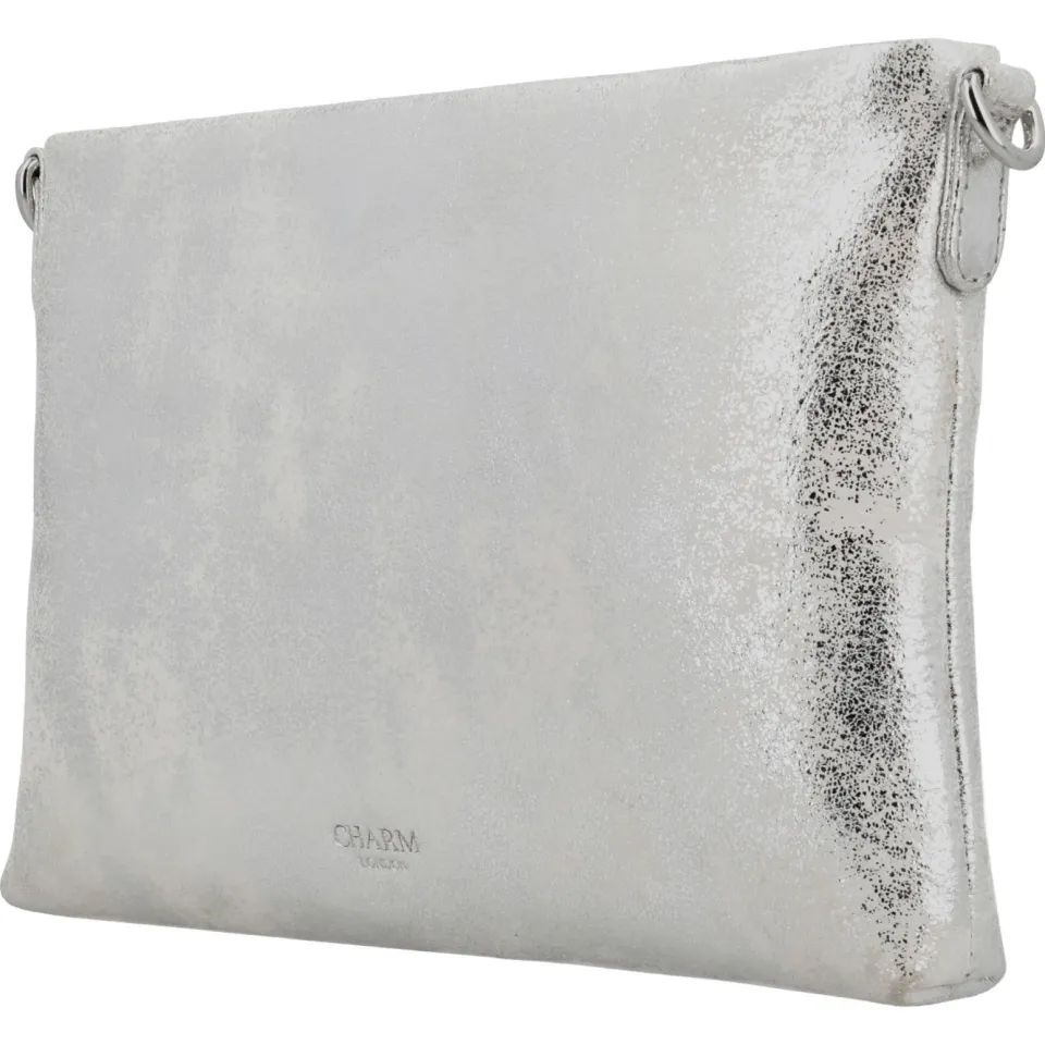 Charm London South Hill leren crossbody tas zilverkleurig, foto 3
