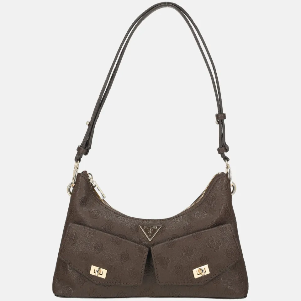 Guess schoudertas Blake Convertible Shoulder Bag Brown Logo donkerbruin