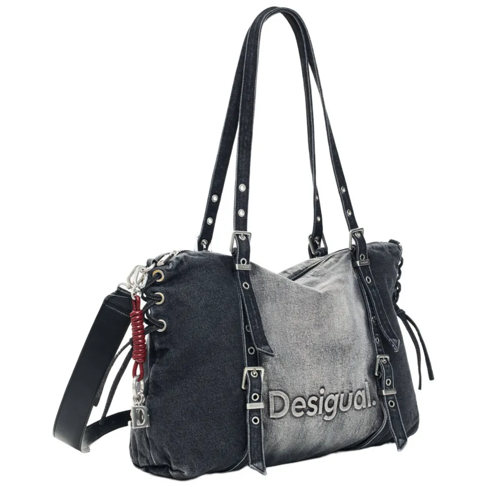 Desigual Half Logo denim shopper donkergrijs, foto 2