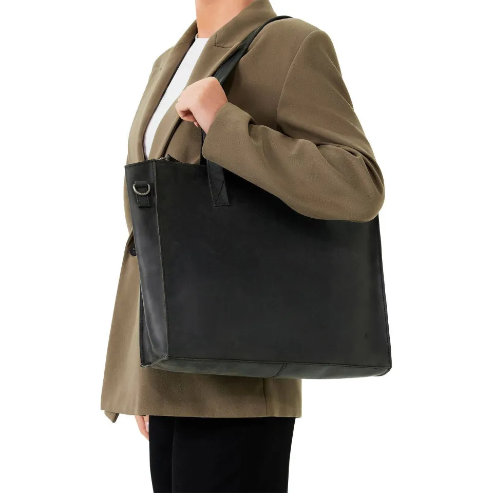 Manfield leren shopper zwart, foto 4