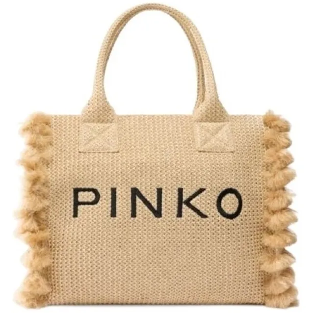 Pinko Beach shopper tas beige Bruin