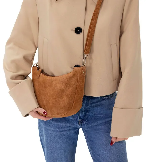 Manfield suède crossbody tas cognac, foto 3