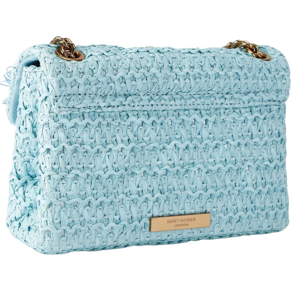 Kurt Geiger Mini Kensington raffia crossbody tas lichtblauw, foto 4