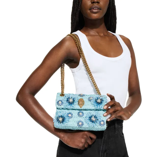Kurt Geiger Mini Kensington raffia crossbody tas lichtblauw, foto 6