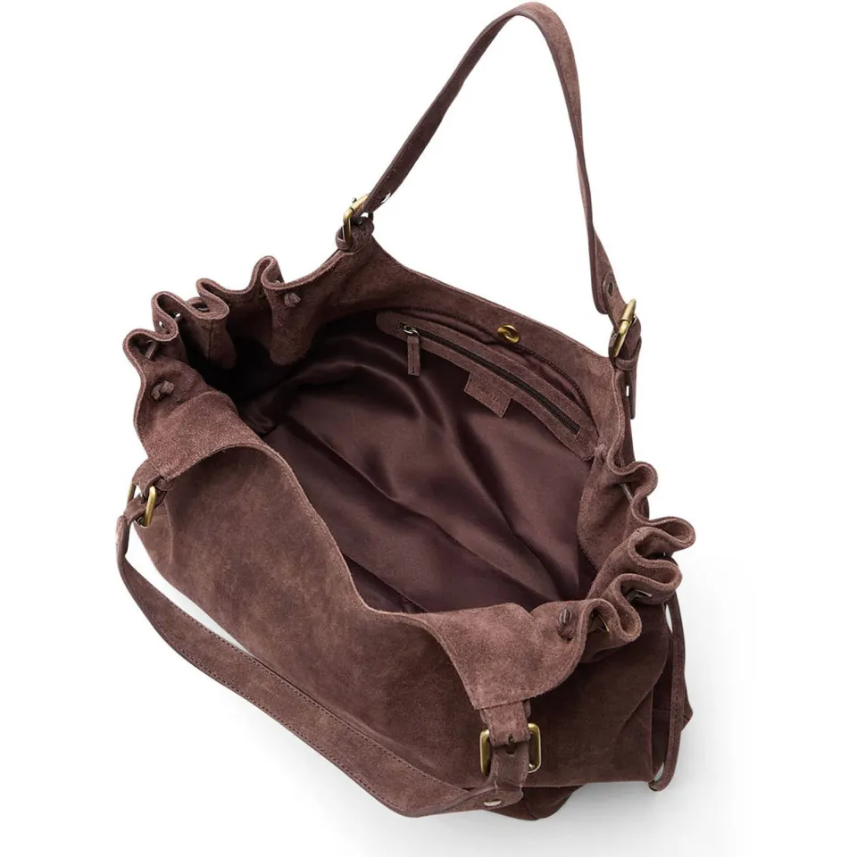 Manfield suede schoudertas donkerbruin, foto 2