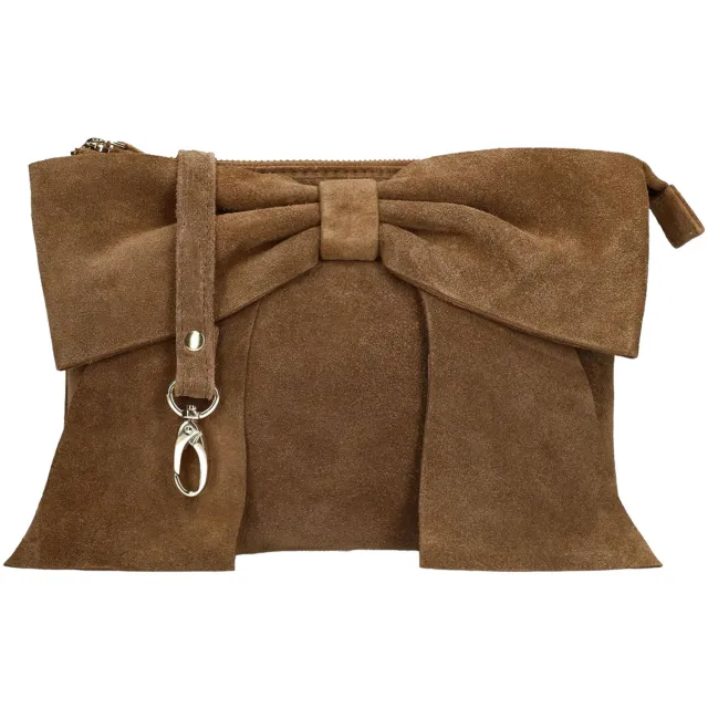 Manfield suède clutch met strik bruin