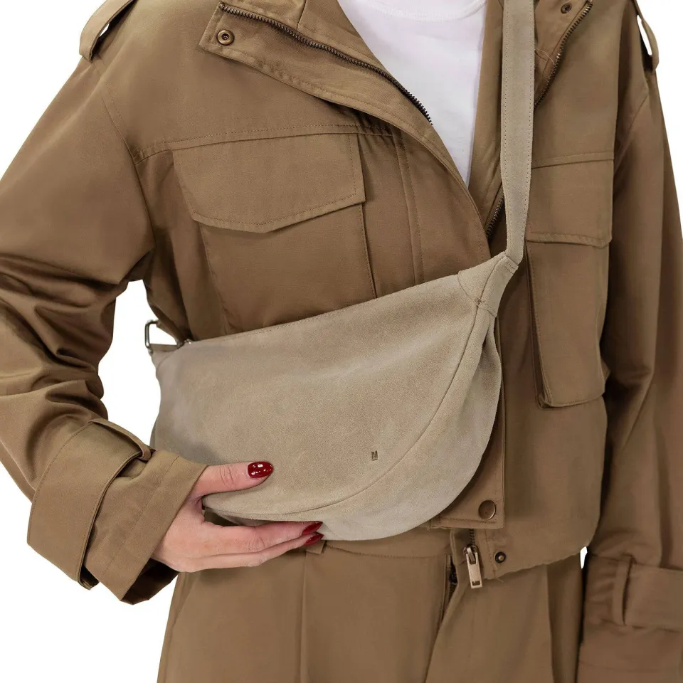 Manfield suede crossbody tas beige met handvat, foto 4
