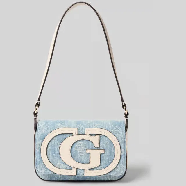 Guess Ruby flap schoudertas lichtblauw denim logo, foto 2