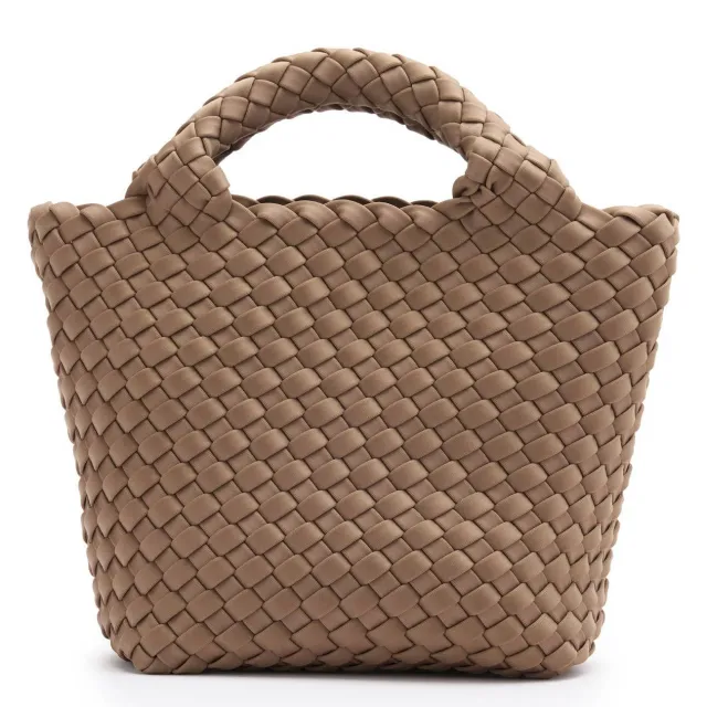 Manfield gevlochten mini handtas taupe, foto 2