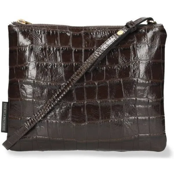 Fred de la Bretoniere leren crossbody tas Bregje Croco donkerbruin