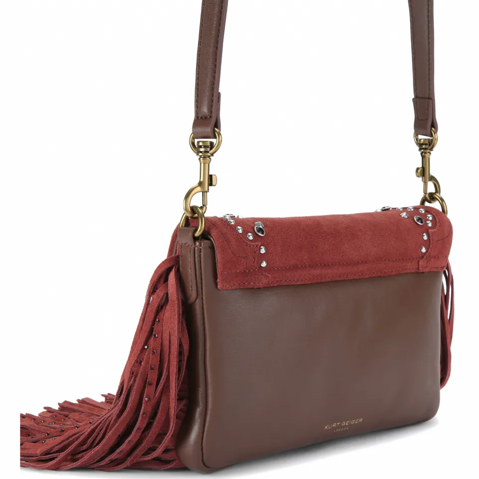 Kurt Geiger Oxford suède schoudertas met franjes donkerrood bordeau, foto 3