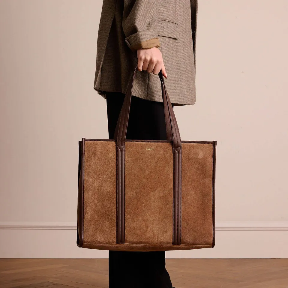 Manfield leren shopper taupe, foto 3