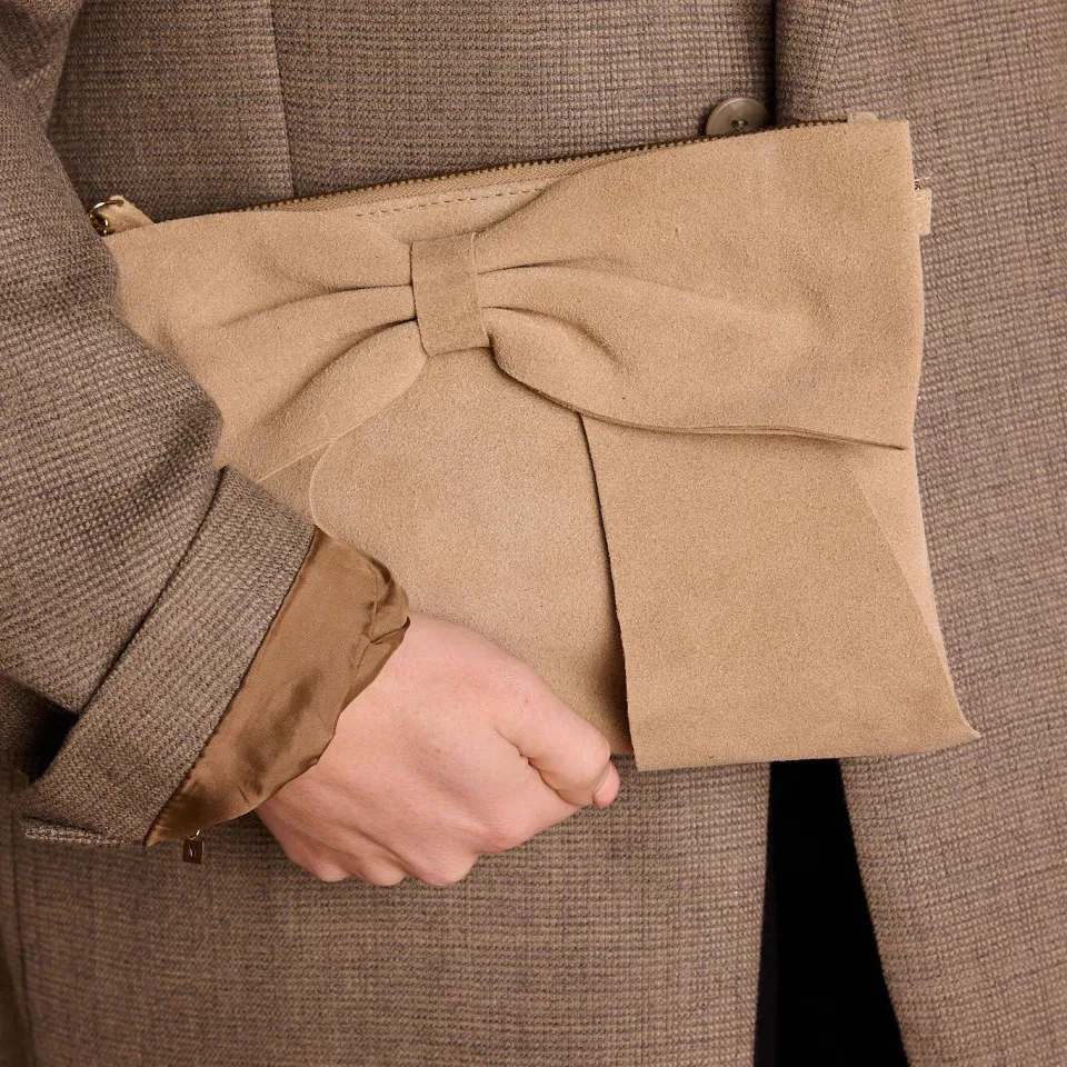 Manfield suede crossbody tas beige, foto 5