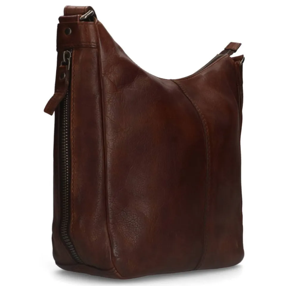 Manfield leren crossbody tas bruin, foto 3