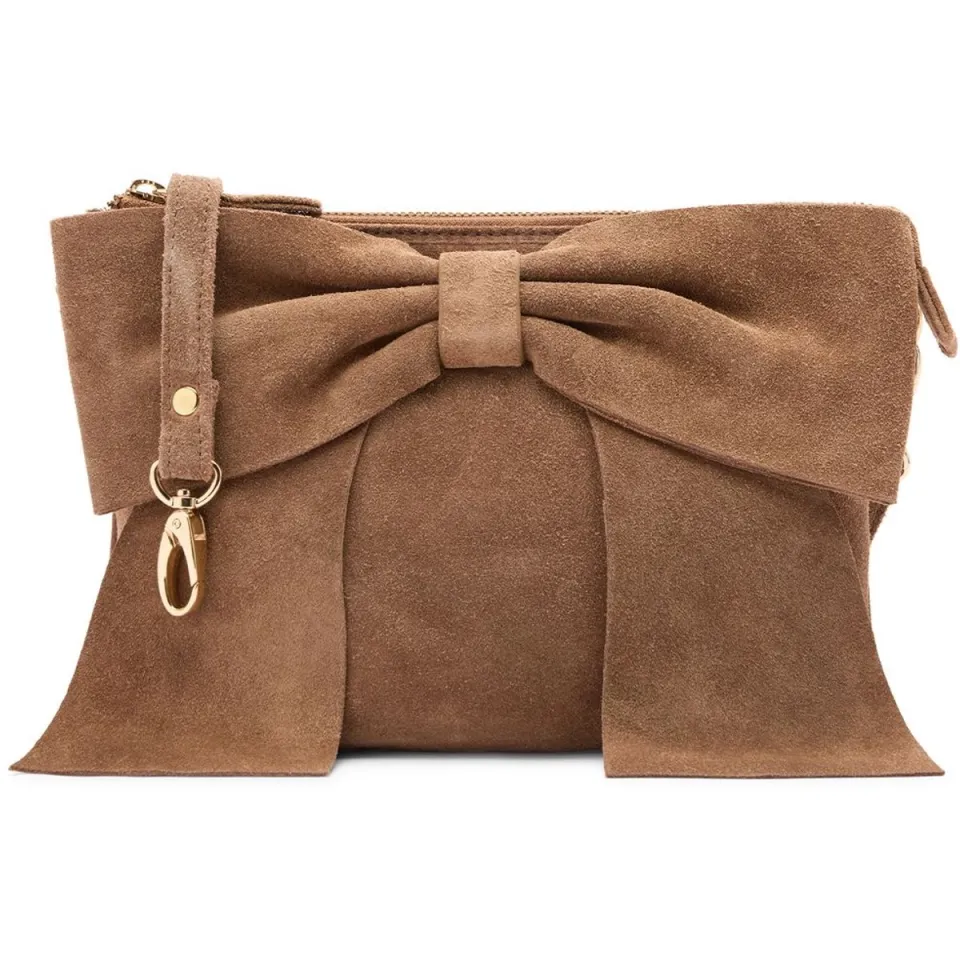Manfield suède clutch met strik bruin, foto 2
