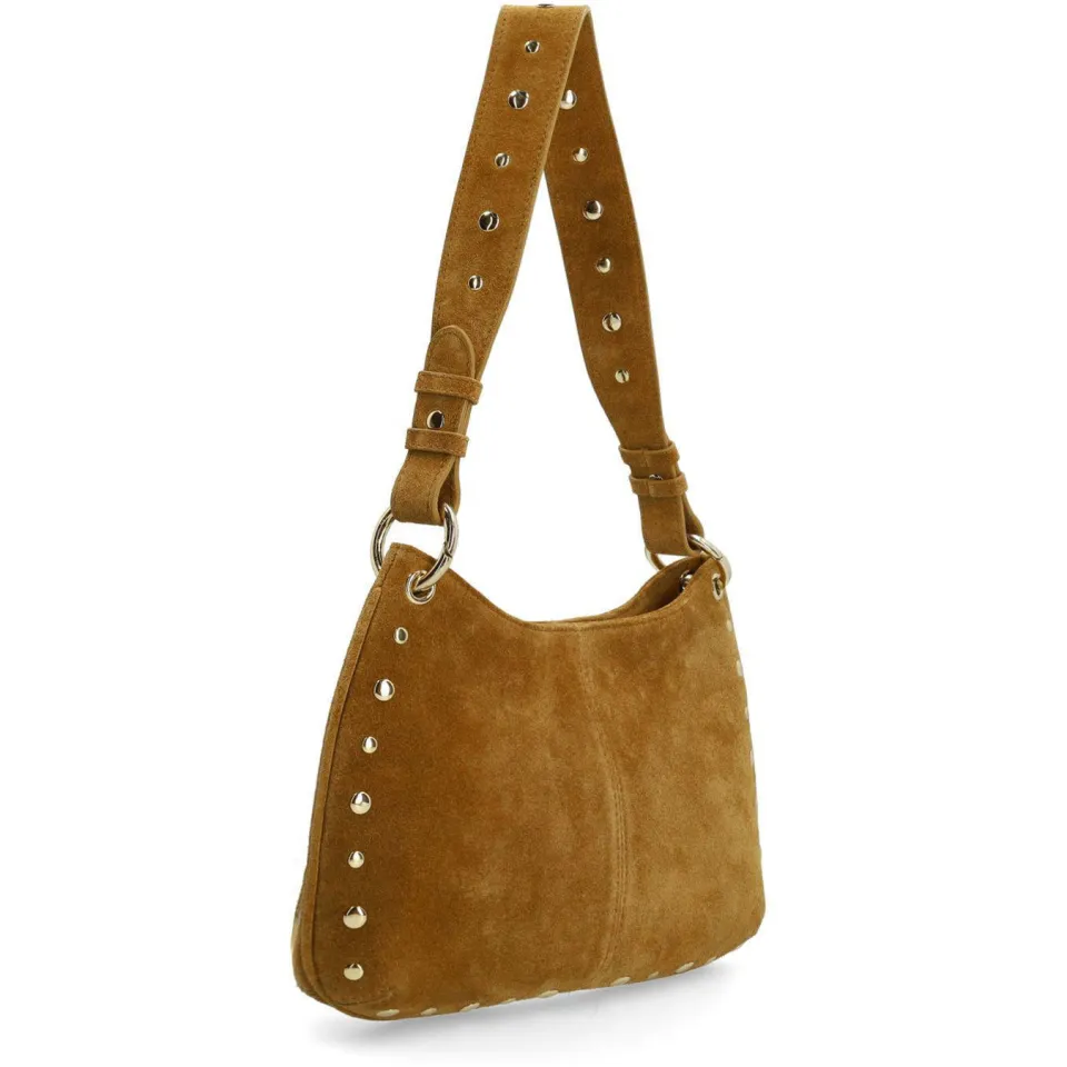 Manfield suede schoudertas met studs cognac, foto 3