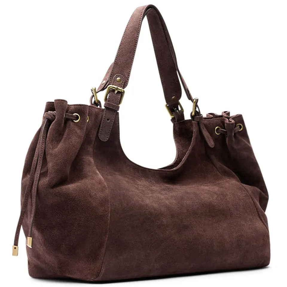 Manfield suede schoudertas donkerbruin, foto 4
