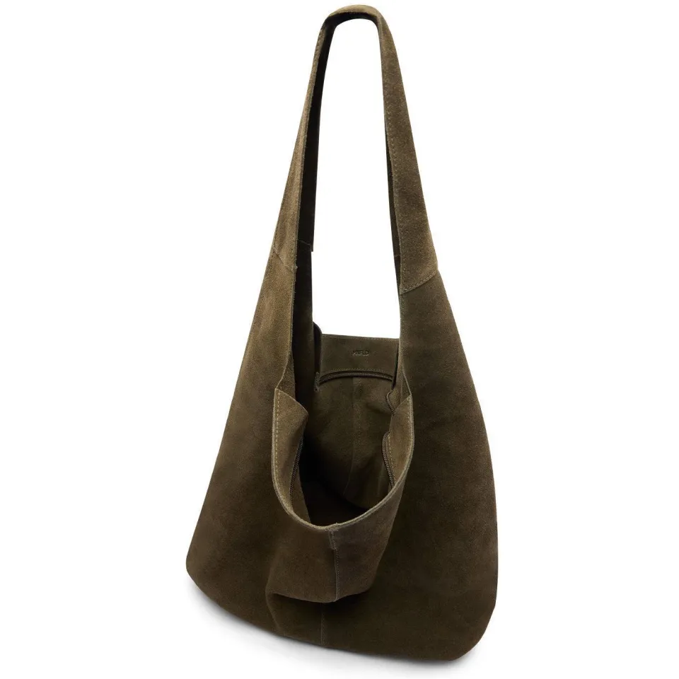 Manfield suède shopper olijfgroen, foto 2