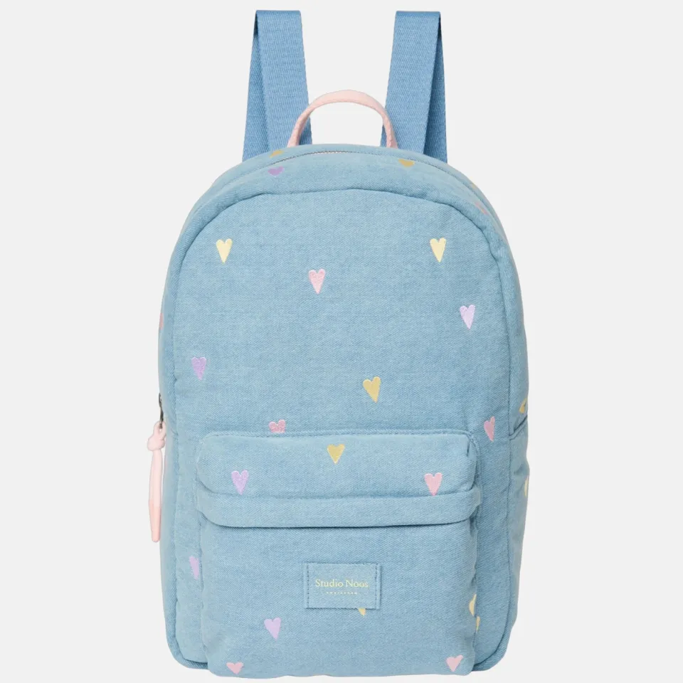 Studio Noos denim midi rugzak met hartjes lichtblauw, foto 2