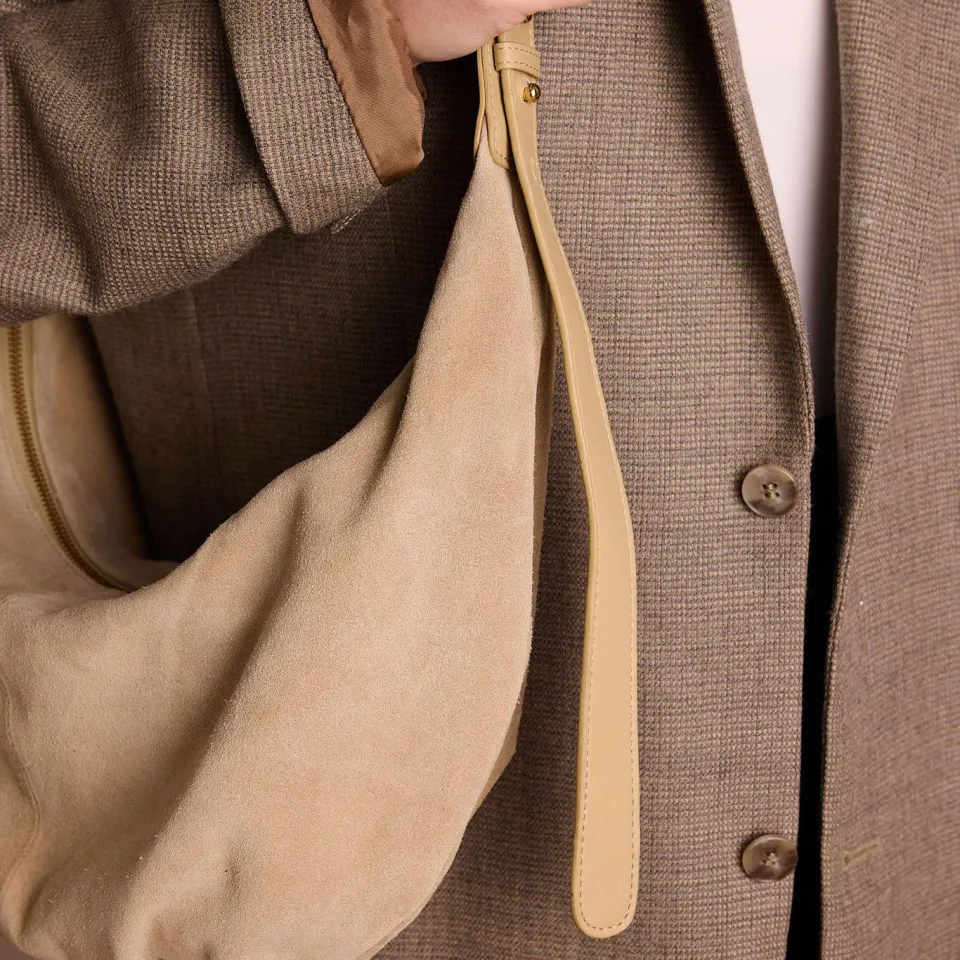 Manfield suède schoudertas beige, foto 3