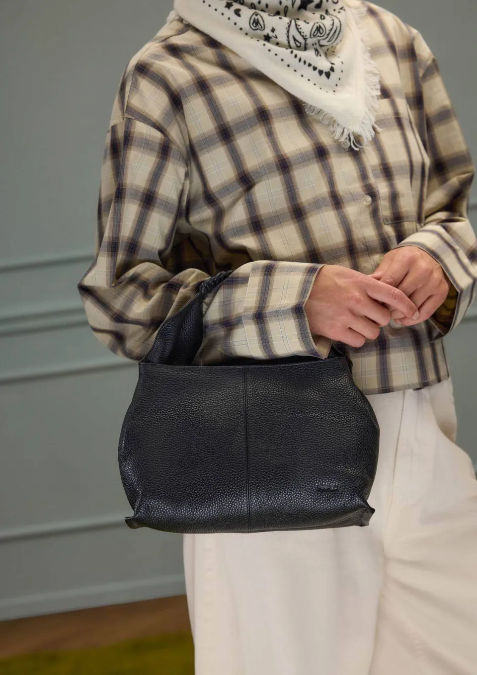 Manfield leren handtas zwart, foto 5