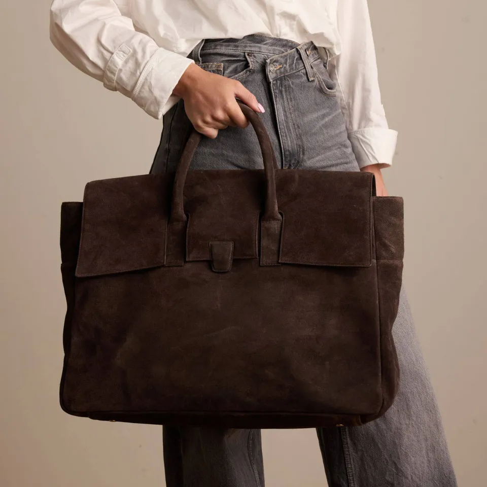 Manfield suede weekendtas donkerbruin, foto 4