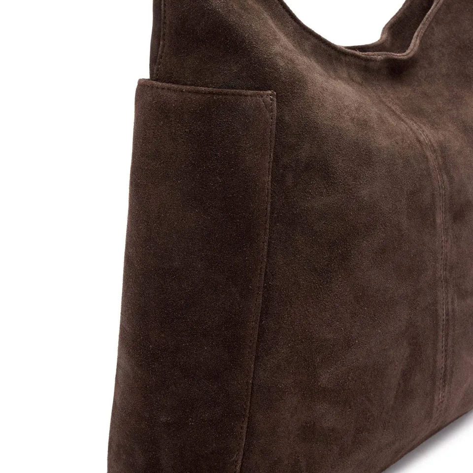 Manfield suede schoudertas donkerbruin, foto 5