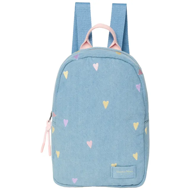 Studio Noos denim mini rugzak met hartjes print lichtblauw