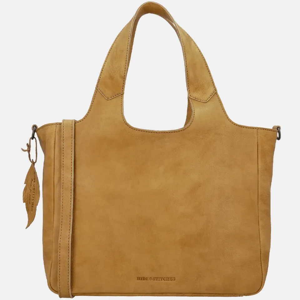 Hide & Stitches Earth Shopper - Handtas - Duurzaam Gelooid Leer - Meerdere Vakken - Verstelbare/Afneembare Schouderband - Praktisch - Leren Dames Tas - Zand, foto 2