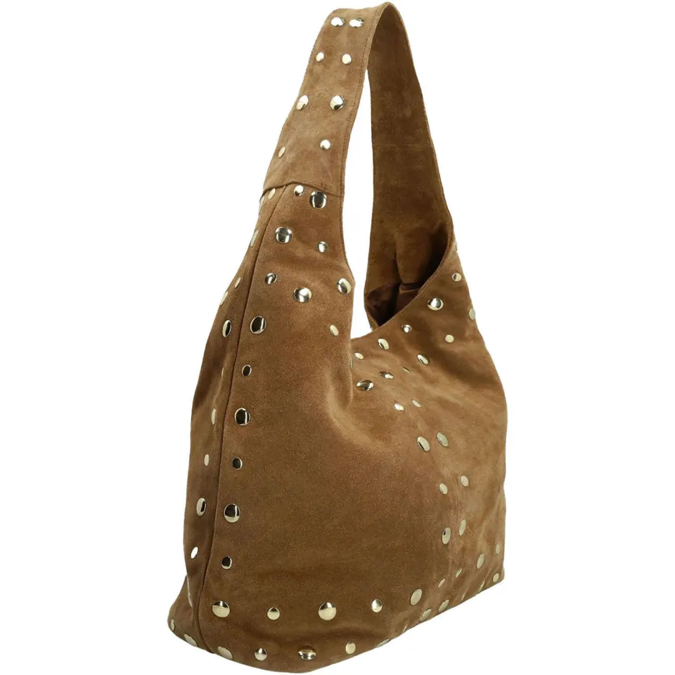 Manfield suede schoudertas met studs cognac, foto 2