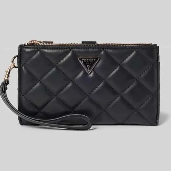 Guess Clutch met stiksels en draaglus model 'JULIET' Black