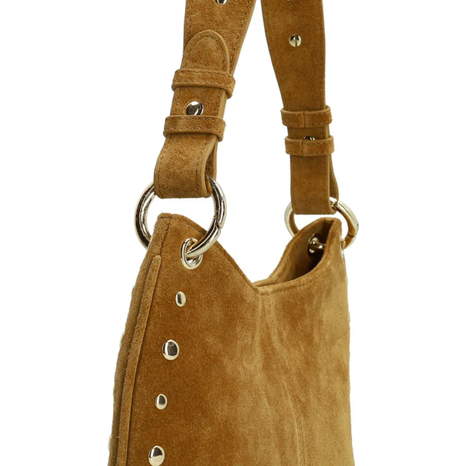 Manfield suede schoudertas met studs cognac, foto 5