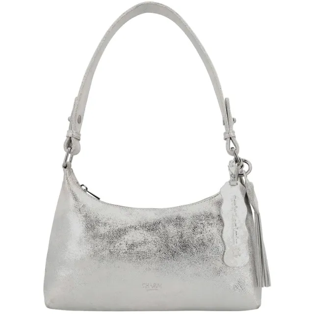 Charm London leren schoudertas South Hill zilverkleurig